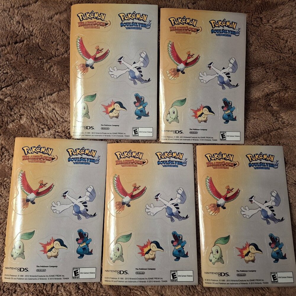 5x POKEMON STICKER SHEETS EVENT 2010 SOUL SILVER HEART GOLD RARE - 35 STICKERS